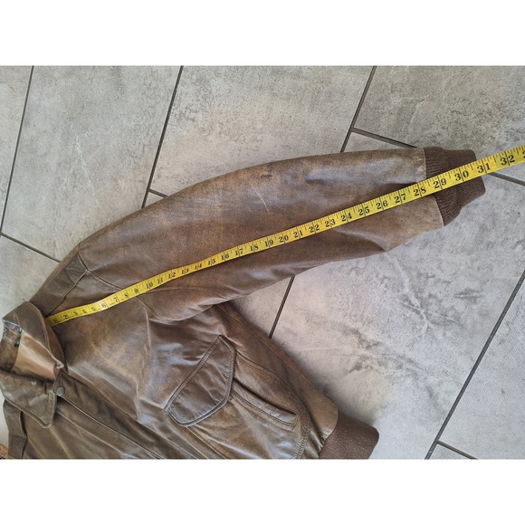 Vintage Hunt Club Leather Jacket Bomber Brown Size 42 90s Pilot - Picture 9 of 10